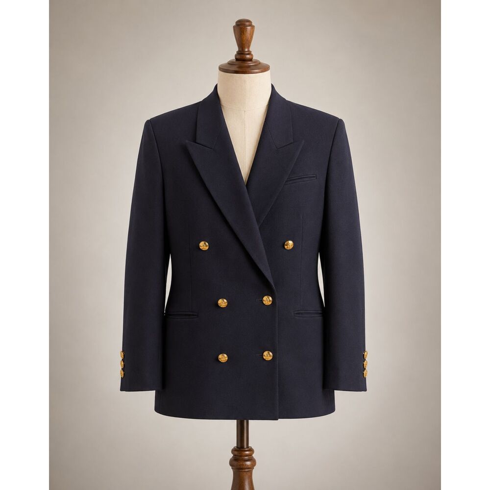 Austin Reed Petite Navy Wool Blazer Double Breasted Gold Buttons Size 12 Career